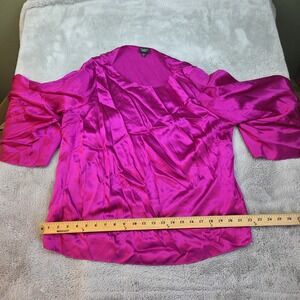 Talbots Top Womens Pure Silk Fuchsia Size 16‎ Petite Shirt Blouse Bell Sleeves